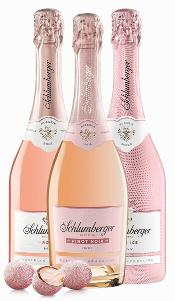 Schlumberger Rosé Paket bestehend aus drei 750ml Flaschen Rosé und Schlumberger Pralinen
